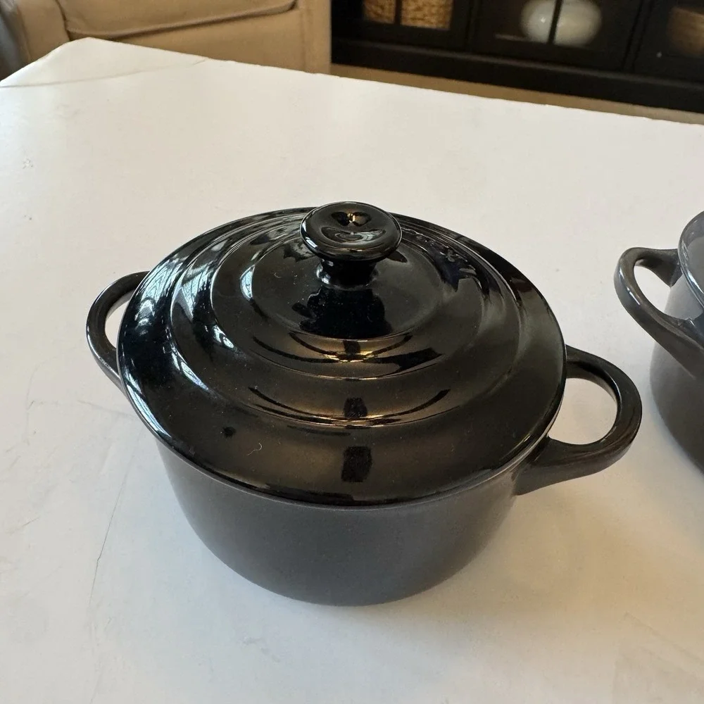 Le Creuset Mini Round Cocotte Set/3 Flint Grey, Fig, Black With Lids Plus Bonus